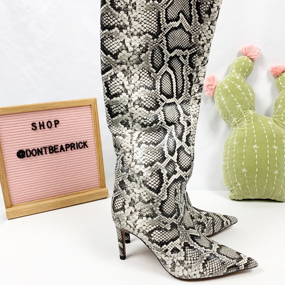 New Zara Snake Print Leather Boots (Sz: 38)
